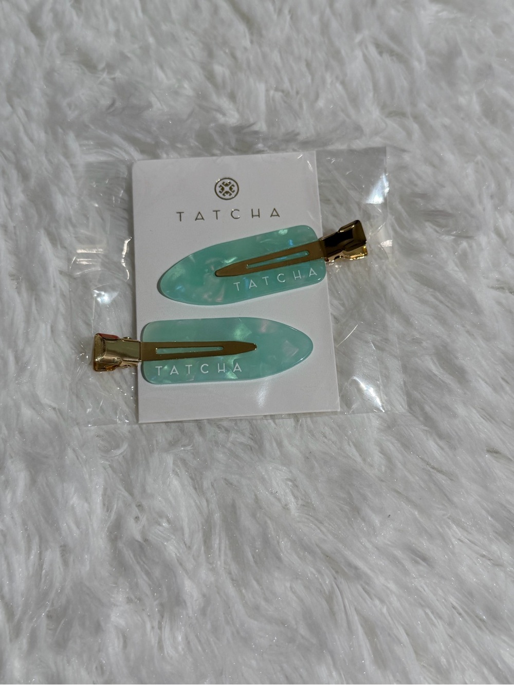 NWT Tatcha Beauty Skincare Hair Clips Set of 2 Non Crease Hair Accessories Aqua